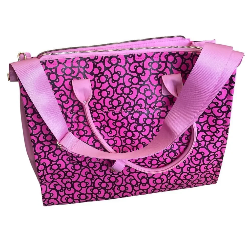 Hello Kitty Sanrio Travel Tote Crossbody Pink Patterned Bag Set
